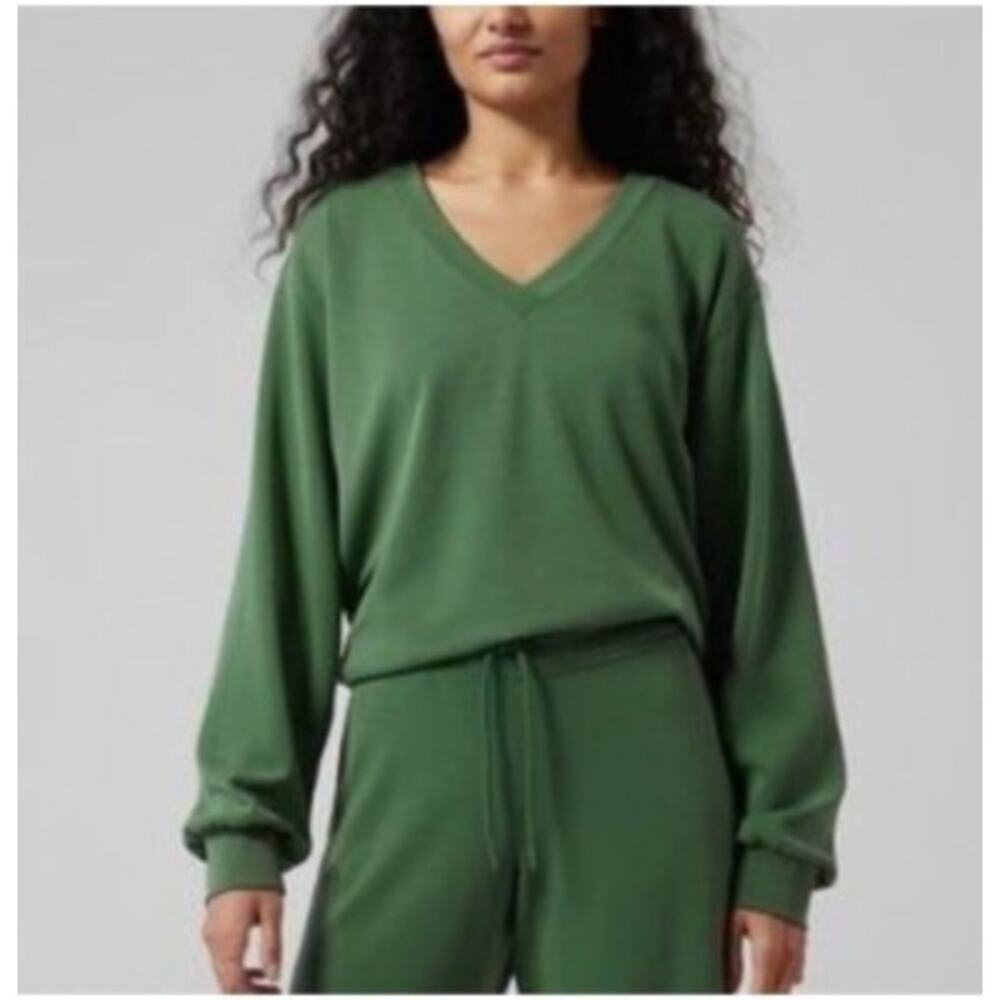 Athleta Willow V-Neck Sweatshirt Size Large Green